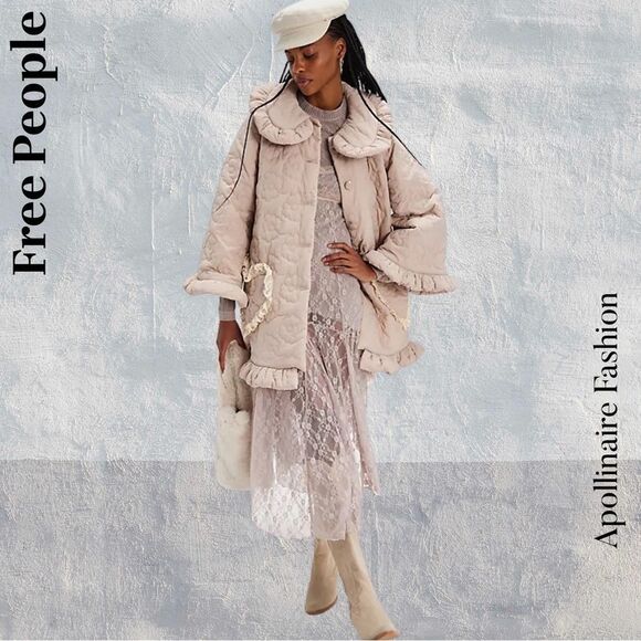 Free People by Dreamers Rebels Heart Puffer Coat in Blush Medium New - Picture 3 of 10